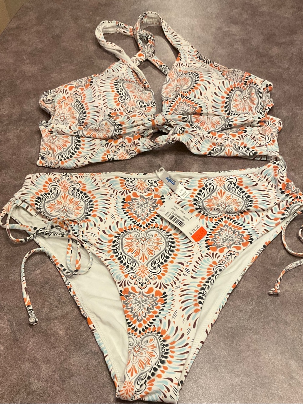 La Vie En Rose Orange, Aqua & Gray Paisley Bikini Set